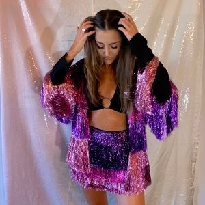 Nasty Gal Two-Piece Multi-Color Fringe Skirt